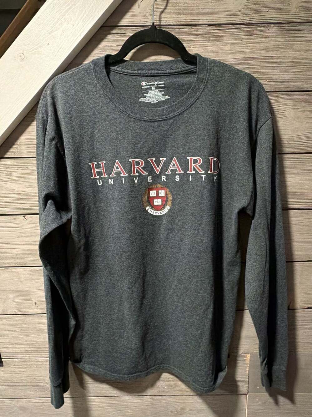 Champion Harvard University Long Sleeve T-Shirt Size M Gray
